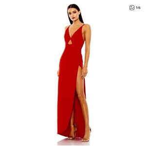 NWT Ieena For Mac Duggal Open Back High Slit Red Gown Dress Size 2